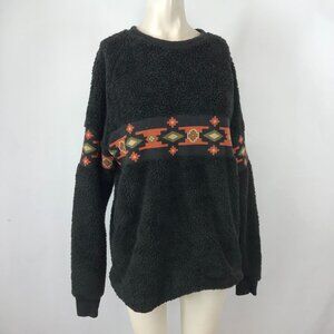 URBAN OUTFITTERS ~ UNISEX SMALL ~ BLACK SHERPA FLEECE AZTEC PULLOVER TOP